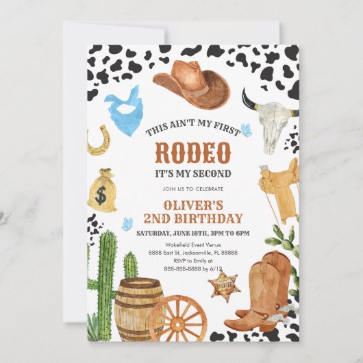 Western Rodeo Cowboy Second Rodeo 2nd Birthday 招待状 (正面)