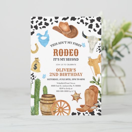 Western Rodeo Cowboy Second Rodeo 2nd Birthday 招待状 (スタンド正面)
