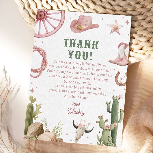 Western Rodeo Cowgirl Birthday サンキューカード