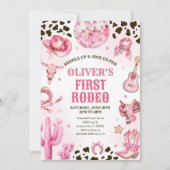 Western Rodeo Cowgirl First Rodeo 1st Birthday 招待状 (正面)