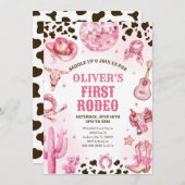Western Rodeo Cowgirl First Rodeo 1st Birthday 招待状 (正面/裏面)