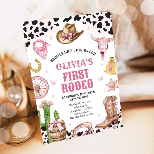 Western Rodeo Cowgirl First Rodeo 1st Birthday 招待状