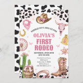 Western Rodeo Cowgirl First Rodeo 1st Birthday 招待状 (正面/裏面)