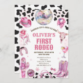 Western Rodeo Cowgirl First Rodeo 1st Birthday 招待状 (正面/裏面)