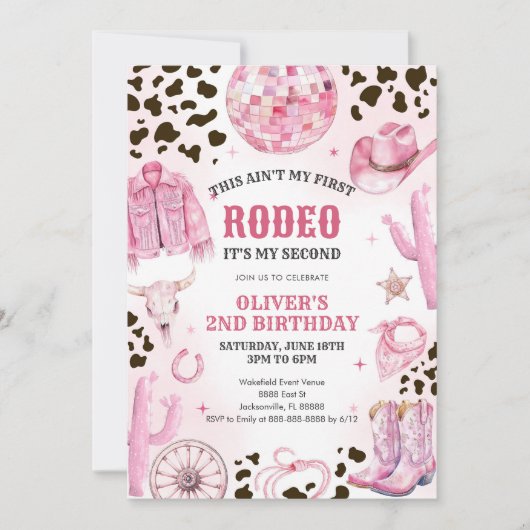 Western Rodeo Cowgirl Second Rodeo 2nd Birthday 招待状 (正面)
