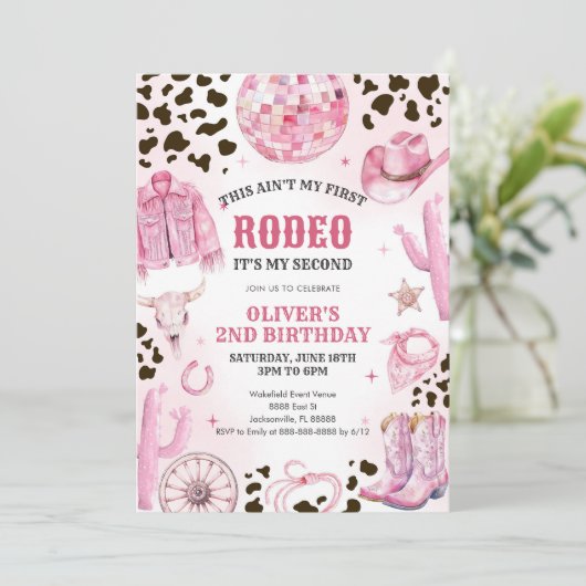 Western Rodeo Cowgirl Second Rodeo 2nd Birthday 招待状 (スタンド正面)