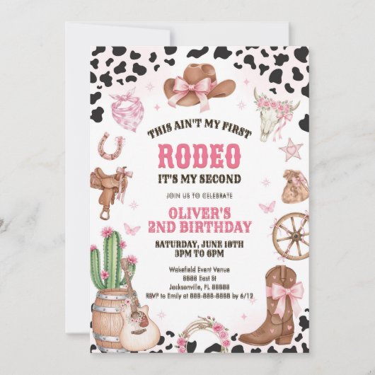 Western Rodeo Cowgirl Second Rodeo 2nd Birthday 招待状 (正面)