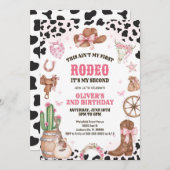 Western Rodeo Cowgirl Second Rodeo 2nd Birthday 招待状 (正面/裏面)