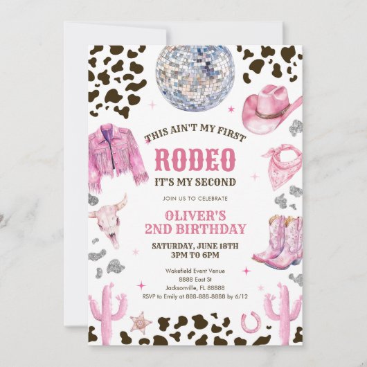 Western Rodeo Cowgirl Second Rodeo 2nd Birthday 招待状 (正面)