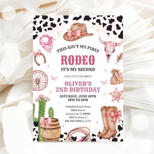 Western Rodeo Cowgirl Second Rodeo 2nd Birthday 招待状