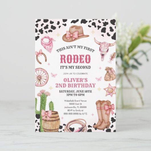 Western Rodeo Cowgirl Second Rodeo 2nd Birthday 招待状 (スタンド正面)