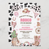 Western Rodeo Cowgirl Second Rodeo 2nd Birthday 招待状 (正面/裏面)