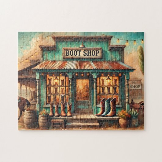 Western Rustic Cowboy Boot Shop Desert Storefront ジグソーパズル (横)