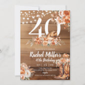 Western Rustic Dried Flower Hat Boots Birthday 招待状 (正面)