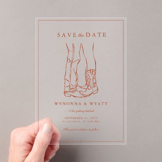 Western Rustic Modern Photo Save the Date アクリル招待状 (インサイチュ (ポータブル))