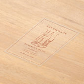 Western Rustic Modern Photo Save the Date アクリル招待状 (レイダウン)