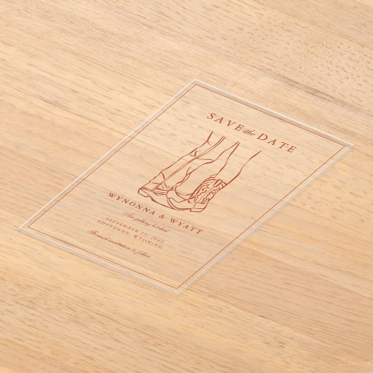 Western Rustic Modern Photo Save the Date アクリル招待状 (レイダウン)