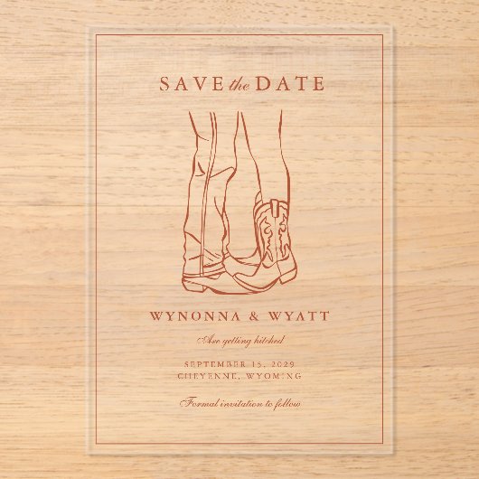 Western Rustic Modern Photo Save the Date アクリル招待状 (正面)
