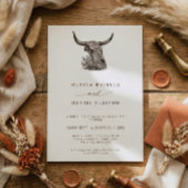 Western Rustic Pampas Grass Boho Cow skull Wedding 招待状