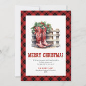 Western Rustic Red Plaid Christmas Greeting Card シーズンカード (正面)