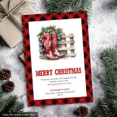 Western Rustic Red Plaid Christmas Greeting Card シーズンカード