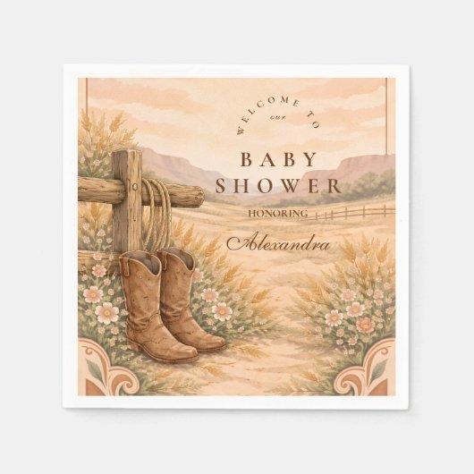 Western Saddle Desert Baby Shower スタンダードカクテルナプキン (正面)