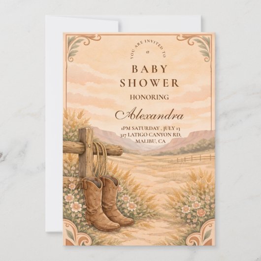 Western Saddle Desert Baby Shower 招待状 (正面)