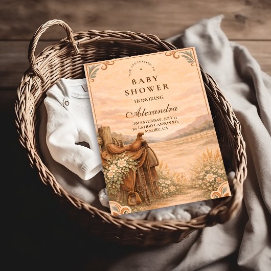Western Saddle Wildflower Baby Shower 招待状