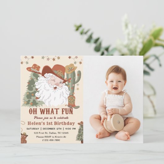 Western Santa Oh何おもしろいクリスマス誕生日写真 招待状 (スタンド正面)