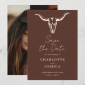 Western Save the Date | Rustic Boho Cow Skull セーブザデート (正面/裏面)