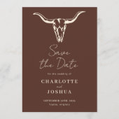 Western Save the Date | Rustic Boho Cow Skull セーブザデート (正面)