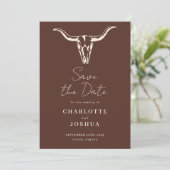 Western Save the Date | Rustic Boho Cow Skull セーブザデート (スタンド正面)