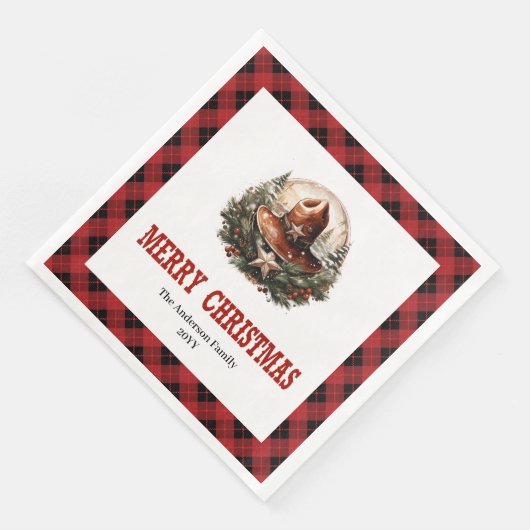 Western sheriff's badge red black Christmas napkin (コーナー)