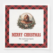 Western sheriff's badge red black Christmas napkin (正面)
