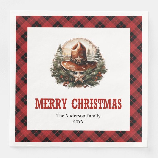 Western sheriff's badge red black Christmas napkin (正面)