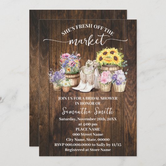 Western She's Fresh Off the Market Bridal Shower 招待状 (正面/裏面)