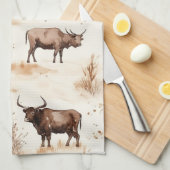 Western Southwest Animal Highland Cow キッチンタオル (四つ折り)