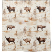 Western Southwest Animal Highland Cow シャワーカーテン (正面)