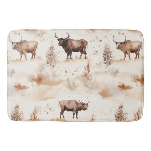 Western Southwest Animal Highland Cow バスマット (正面)