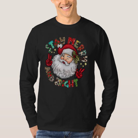 Western Stay Merry And Bright Santa Claus Hippie C Tシャツ (正面)