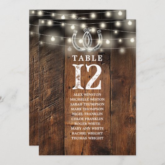 Western String Lights Table Number Seating Chart 招待状 (正面/裏面)