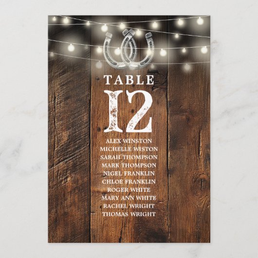 Western String Lights Table Number Seating Chart 招待状 (正面)