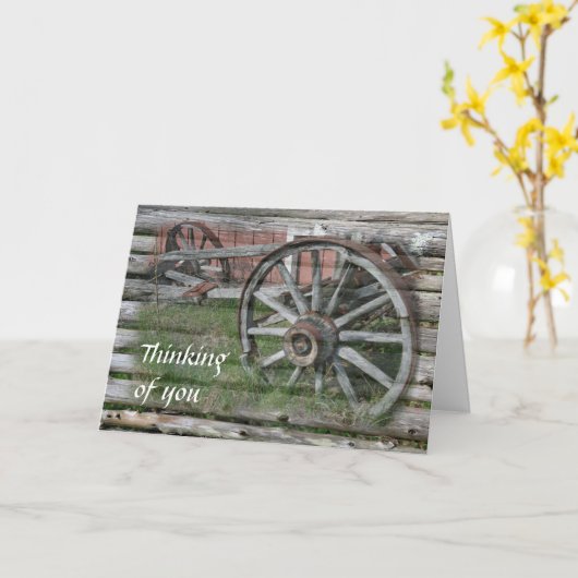 Western Style Rustic Wagon Wheel Greeting Card カード (黄色い花)