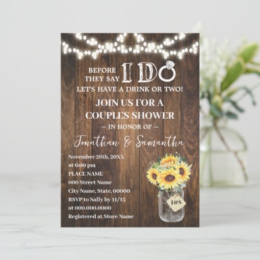 Western Sunflowers Before I do Couples Shower 招待状 (スタンド正面)