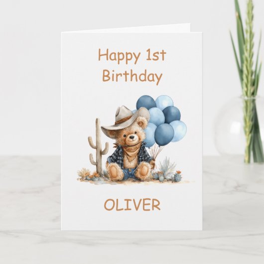 Western Teddy Bear 1st Birthday カード (正面)