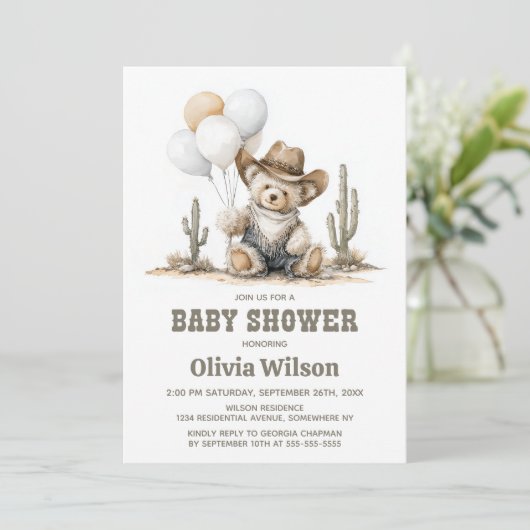 Western Teddy Bear Baby Shower Invitation 招待状 (スタンド正面)