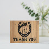 Western Thank You Horse Horseshoe 結婚's Wood ポストカード (スタンド正面)