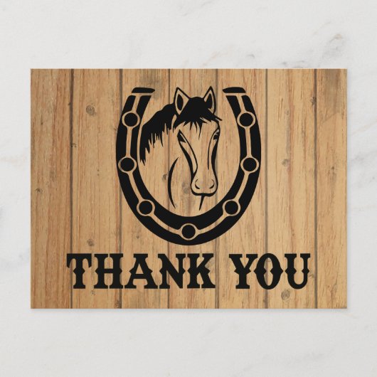 Western Thank You Horse Horseshoe 結婚's Wood ポストカード (正面)