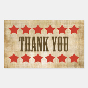Western Thank You Stickers With Red Stars 長方形シール