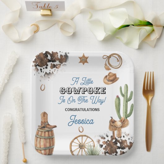 Western Theme Boy Baby Shower ペーパープレート (ウェディング)